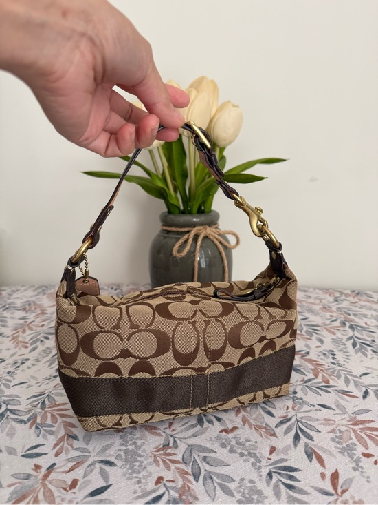 Coach Handbags - Coach Brown and Tan Signature Jacquard Mini bag